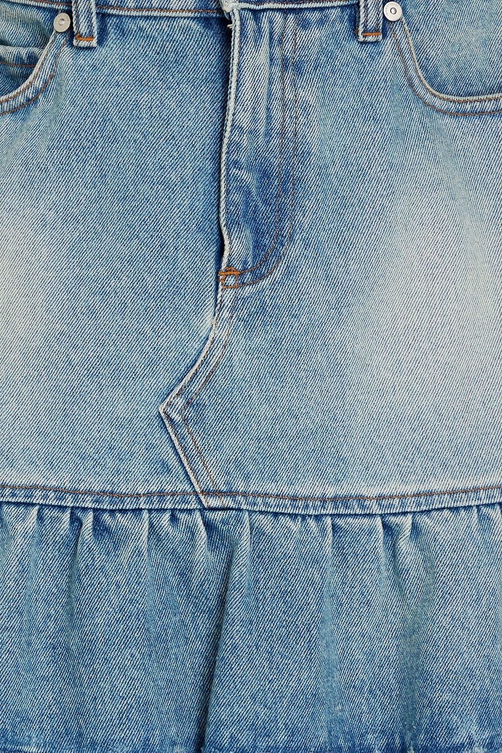 REDVALENTINO Minirock aus Denim in ausgewaschener Optik mit Rüschen