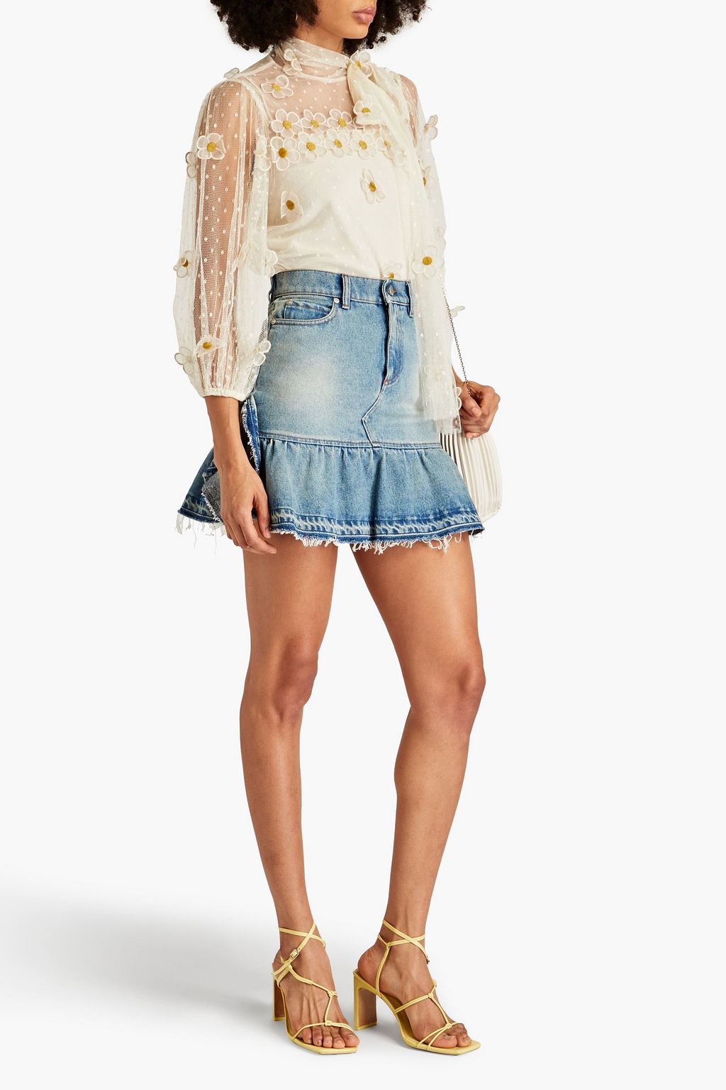 REDVALENTINO Minirock aus Denim in ausgewaschener Optik mit Rüschen