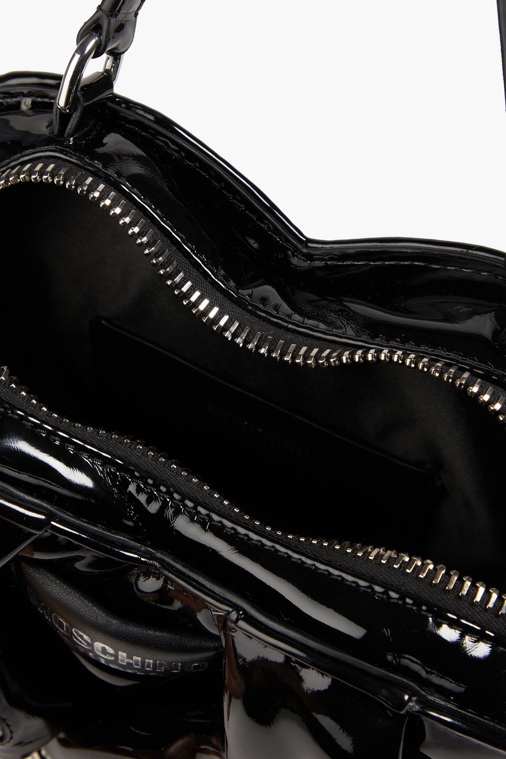 MOSCHINO Embellished faux patent-leather tote