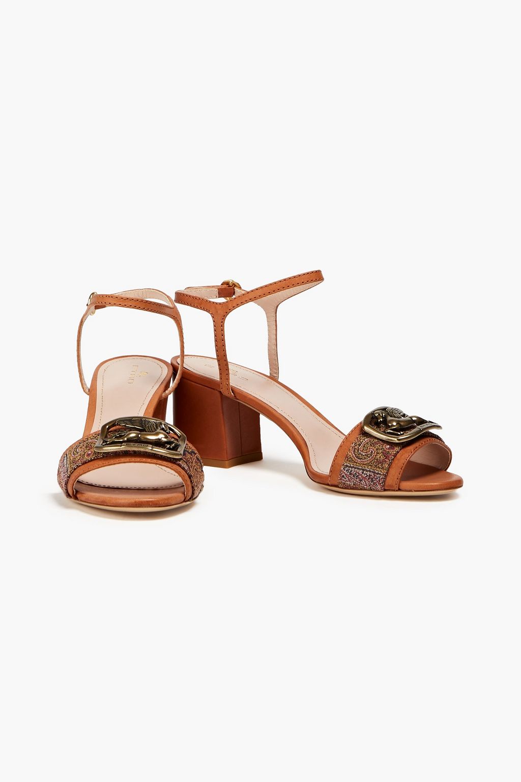 ETRO صندل مصنوع من الجلد والكنفا بتصميم مزركش