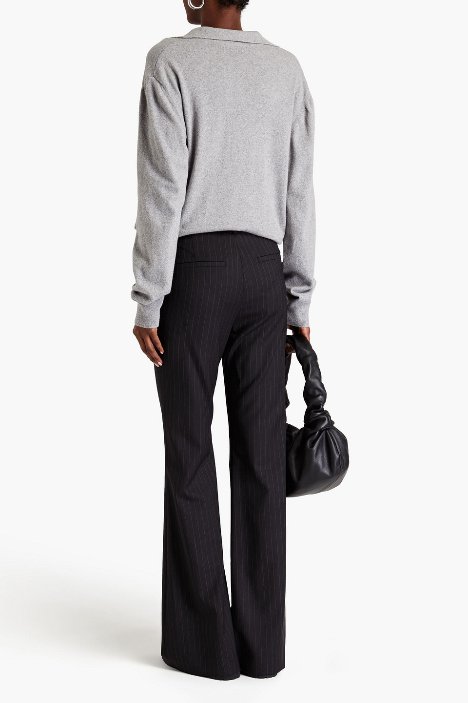 NILI LOTAN PINSTRIPED STRETCH-WOOL TWILL FLARED PANTS