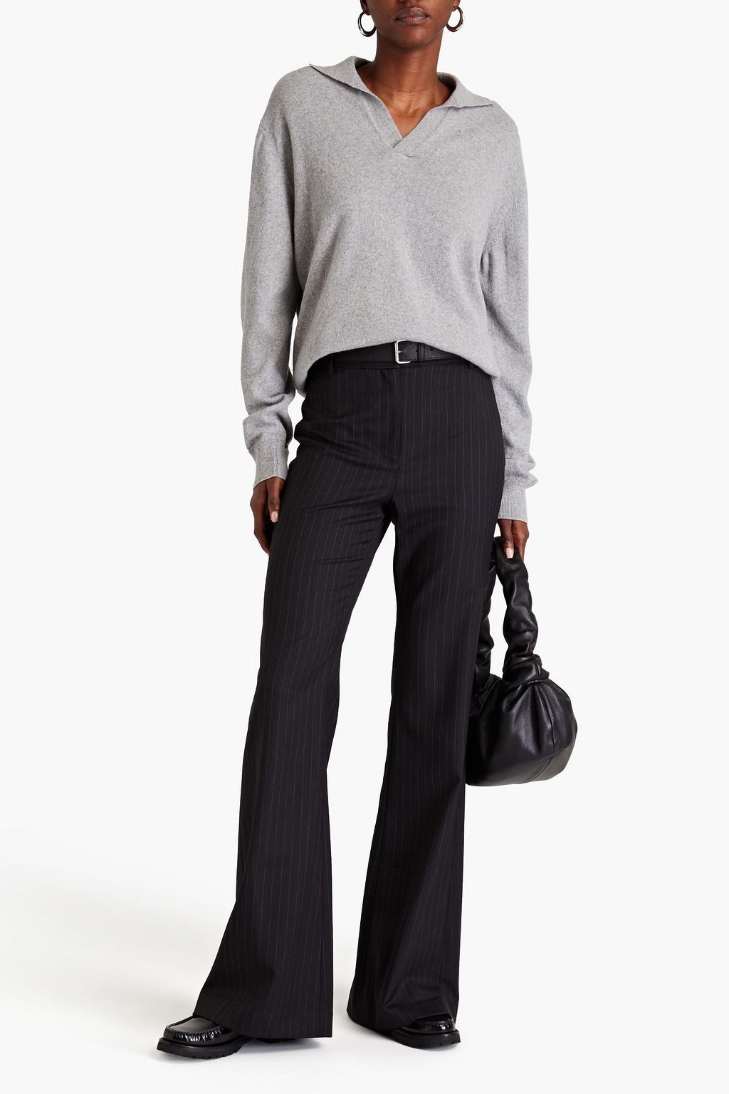 NILI LOTAN Pinstriped stretch-wool twill flared pants