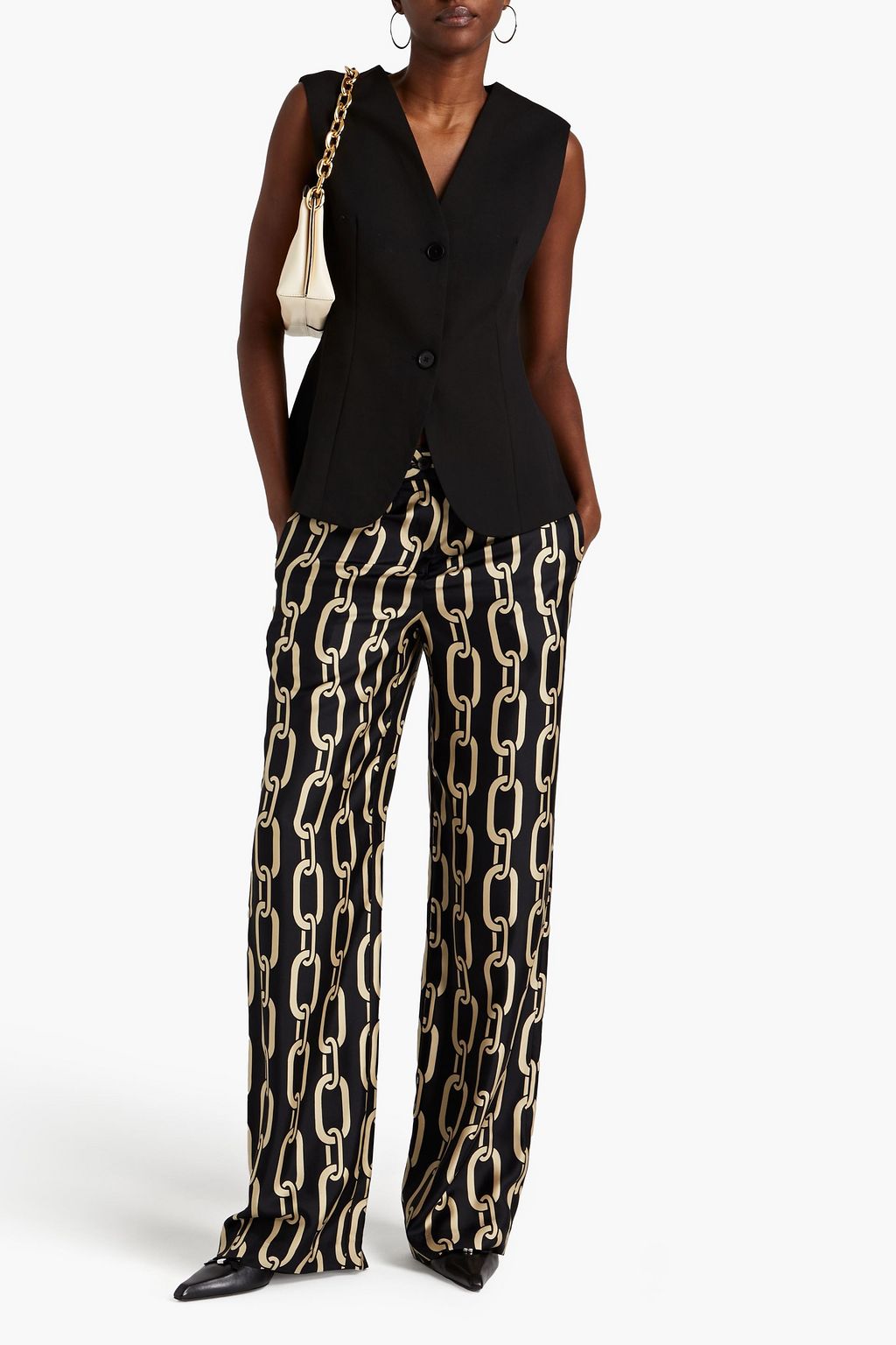 NILI LOTAN Printed silk-twill straight-leg pants