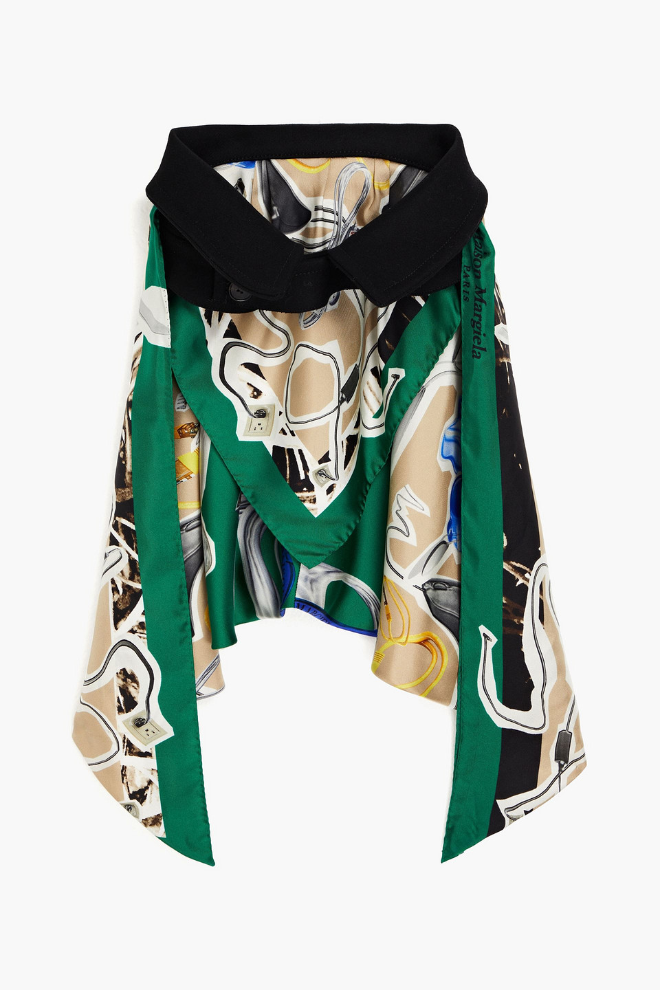 Maison Margiela Printed Silk-satin And Felt Scarf In Jade