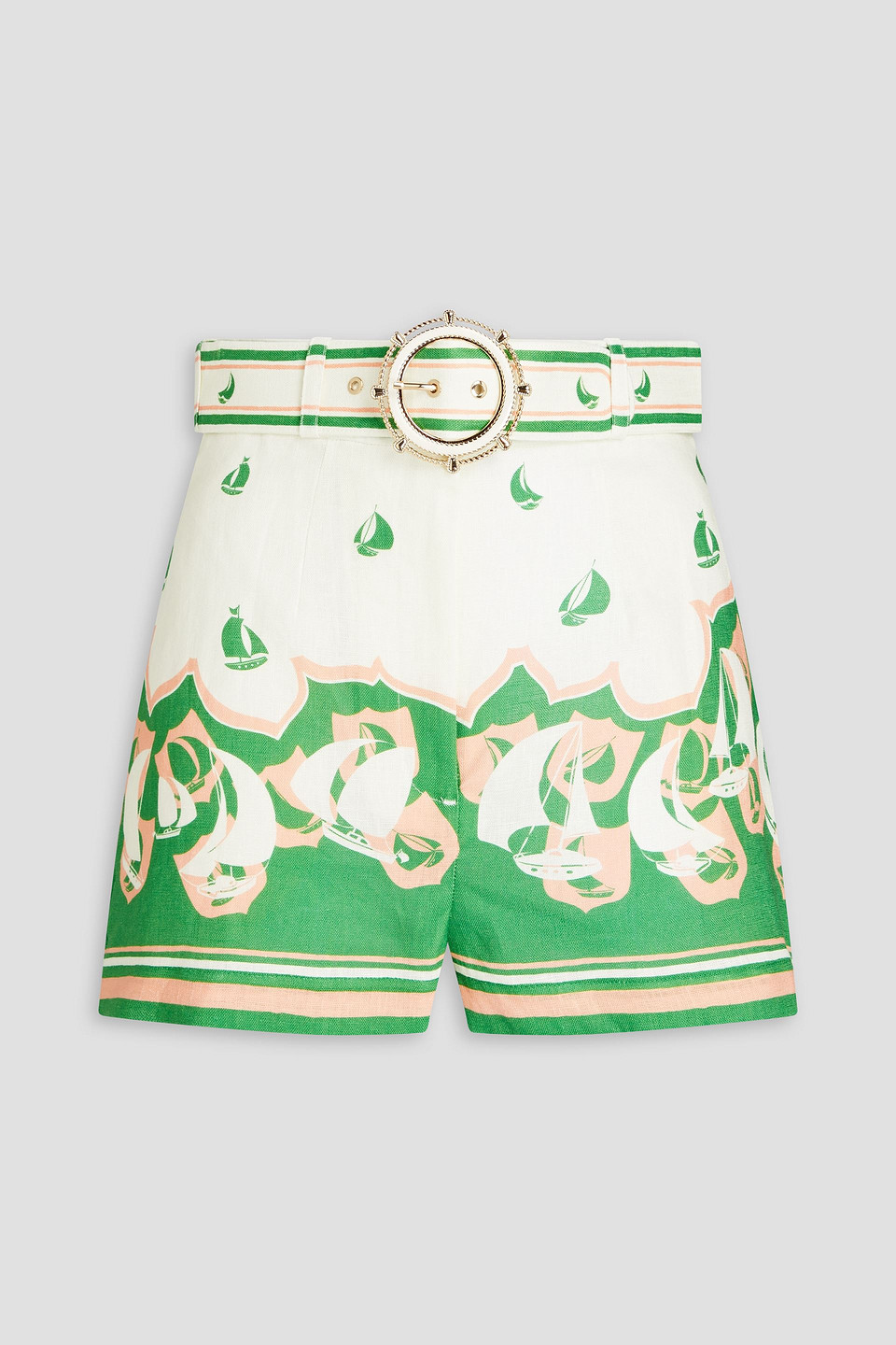 Zimmermann Belted Printed Linen Shorts In White
