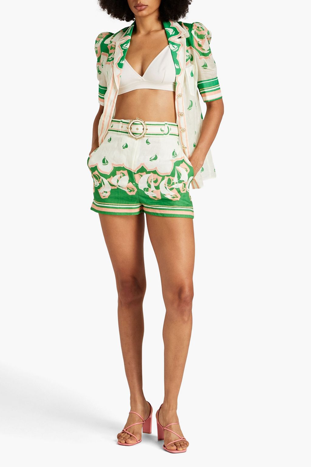 ZIMMERMANN Belted printed linen shorts
