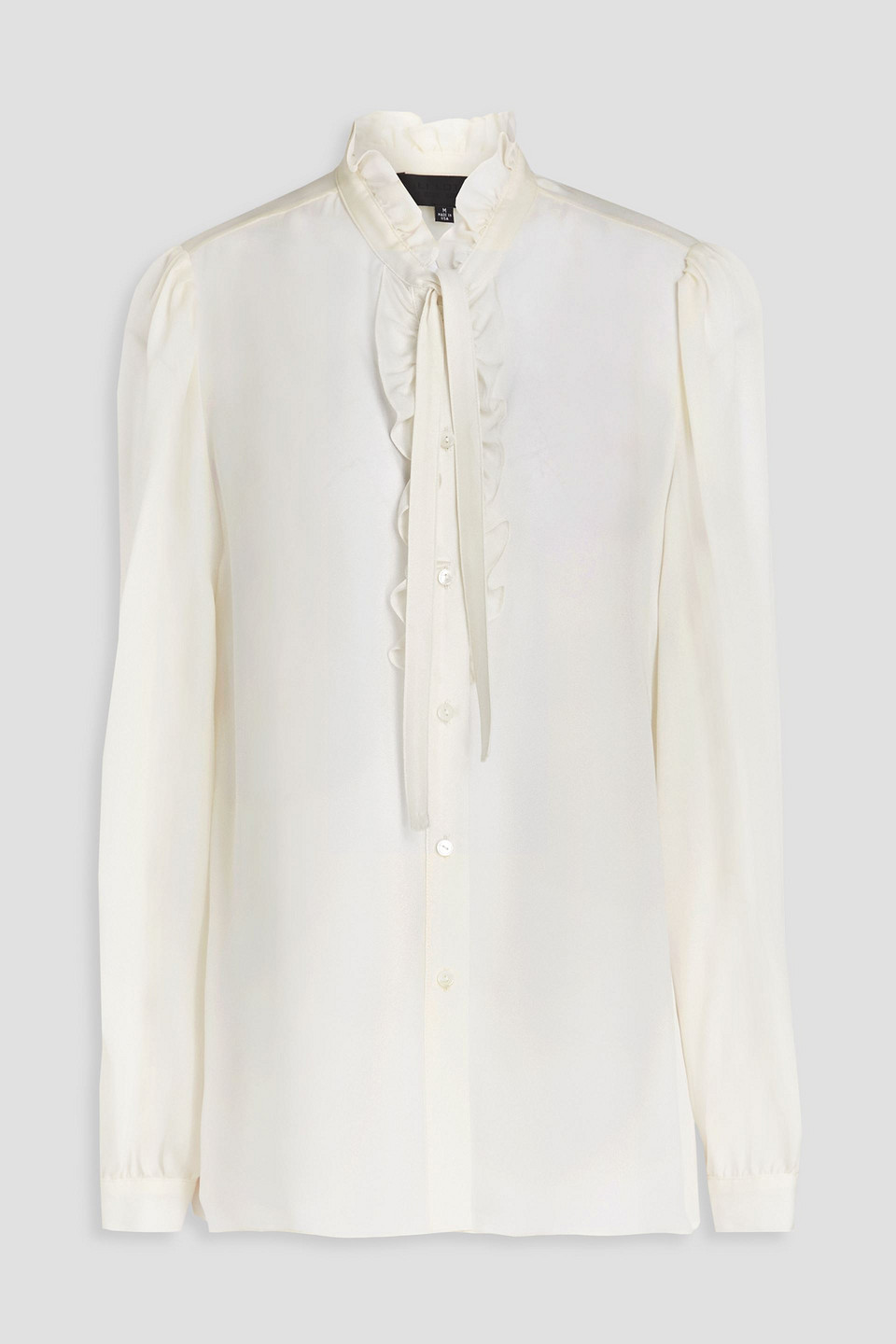 Nili Lotan Pussy-bow Ruffle-trimmed Silk-chiffon Shirt In Ivory