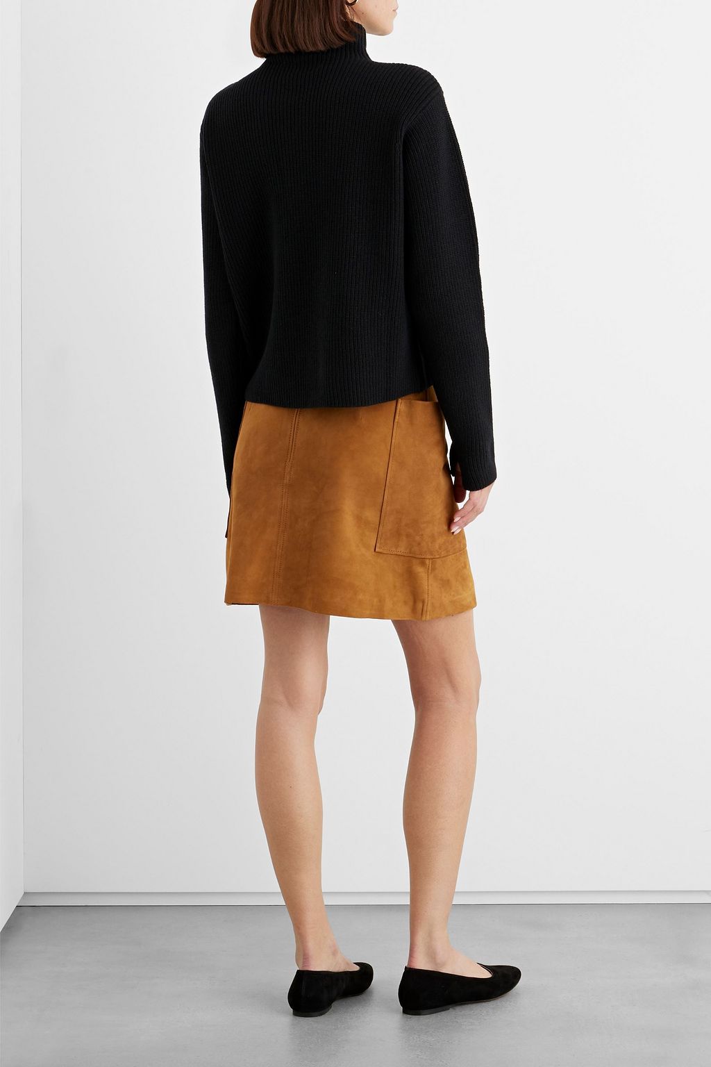 IRIS & INK Olive ribbed merino wool turtleneck sweater