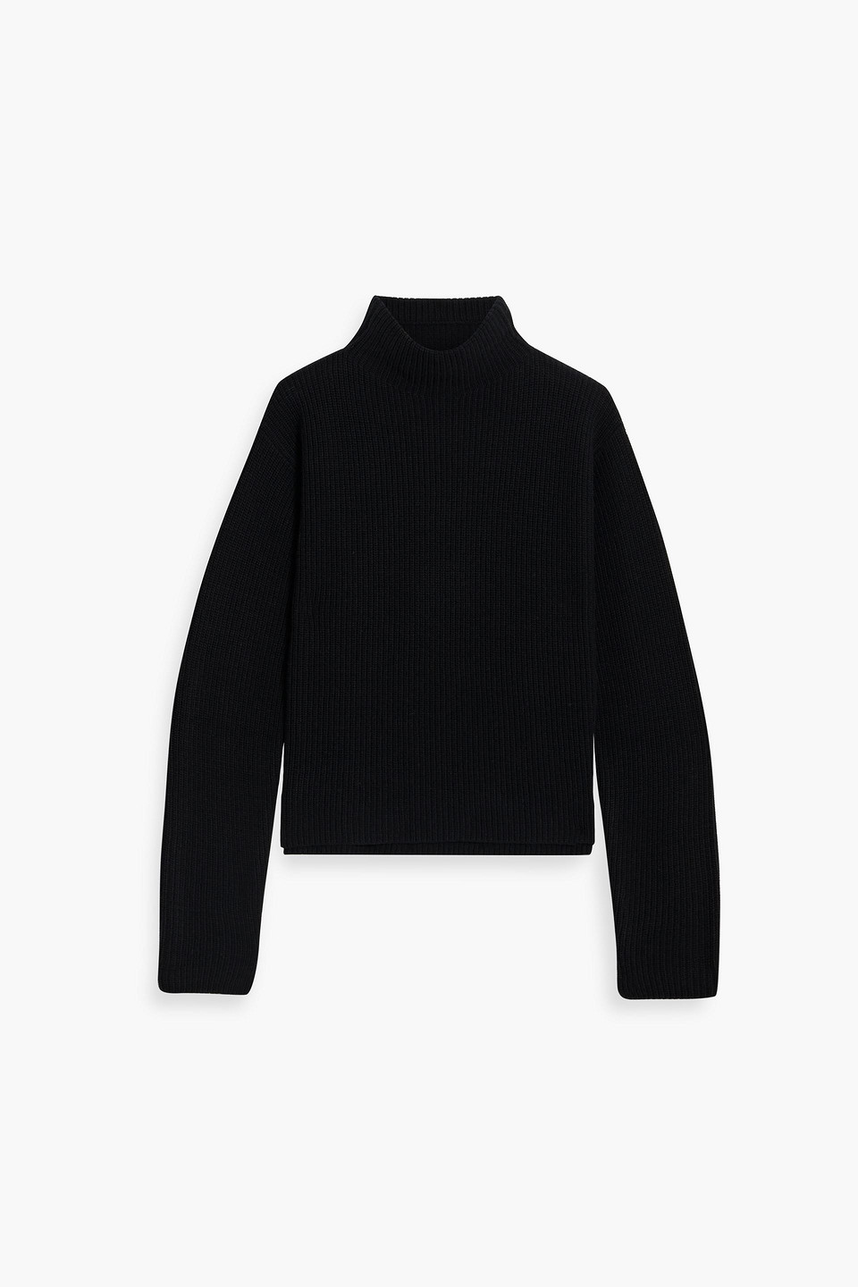 Iris & Ink Olive Ribbed Merino Wool Turtleneck Sweater In Black