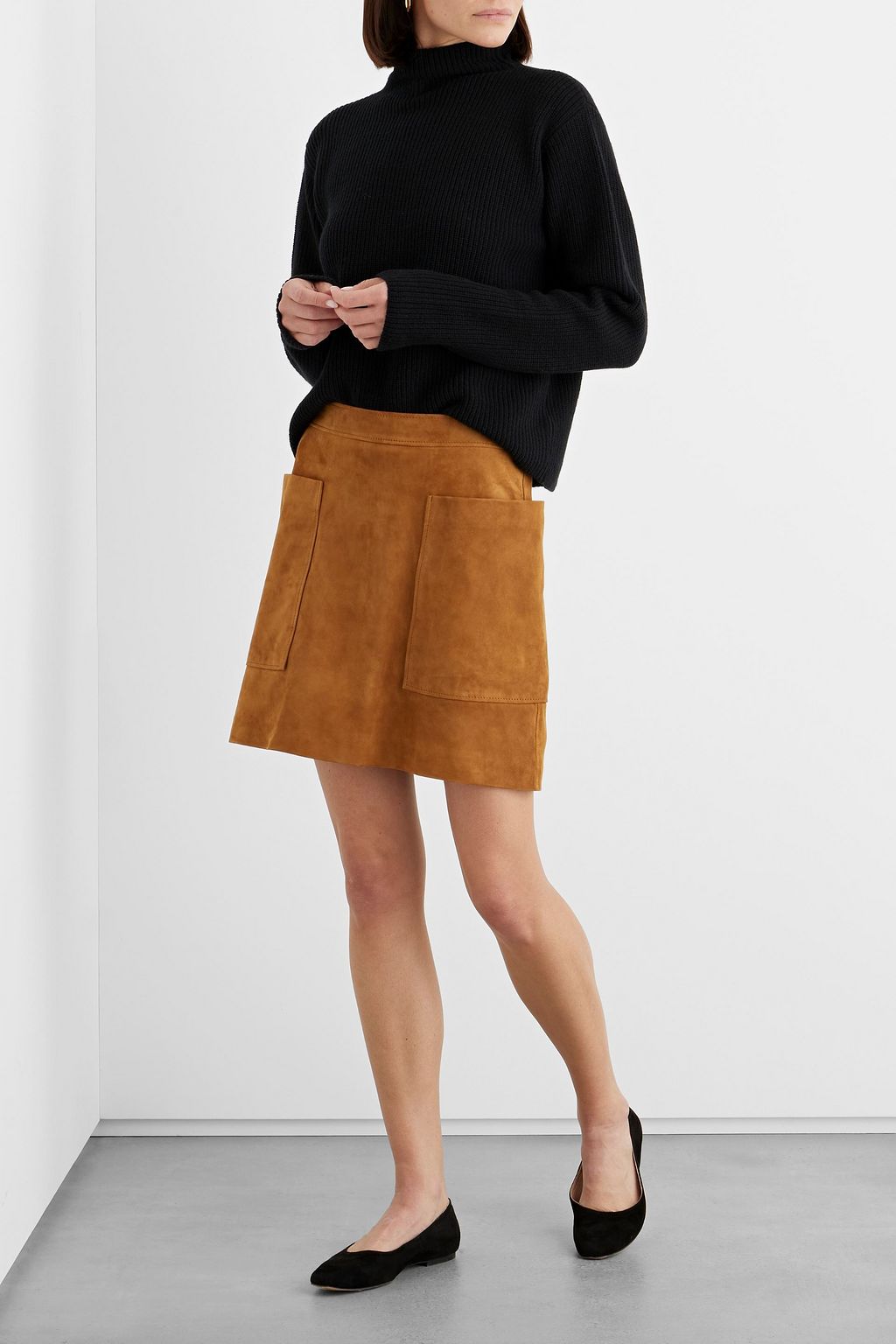 IRIS & INK Olive ribbed merino wool turtleneck sweater