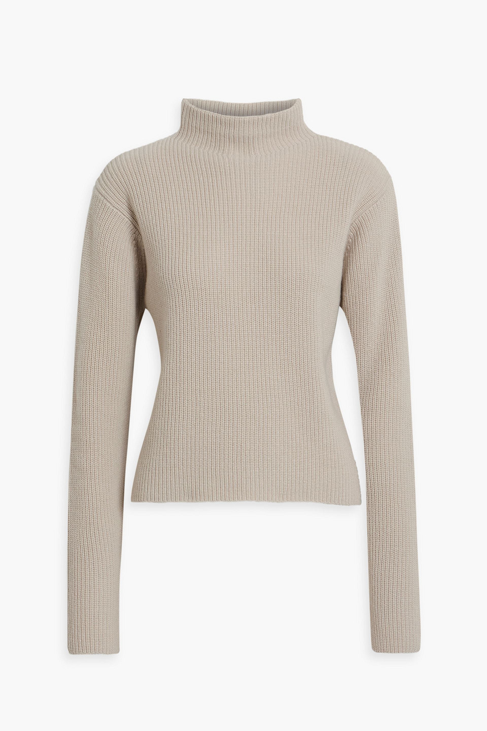 Olive ribbed merino wool turtleneck sweater