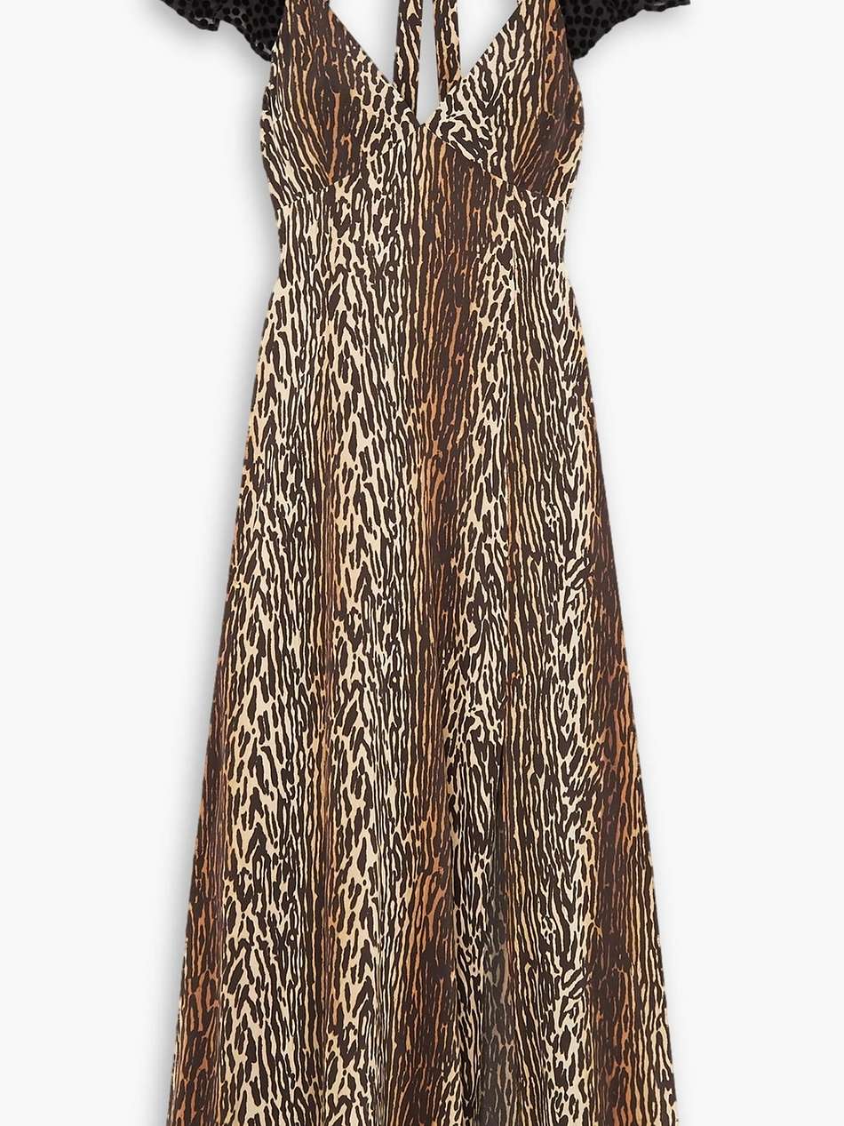 angelina cutout flocked leopard-print silk-crepe midi dress