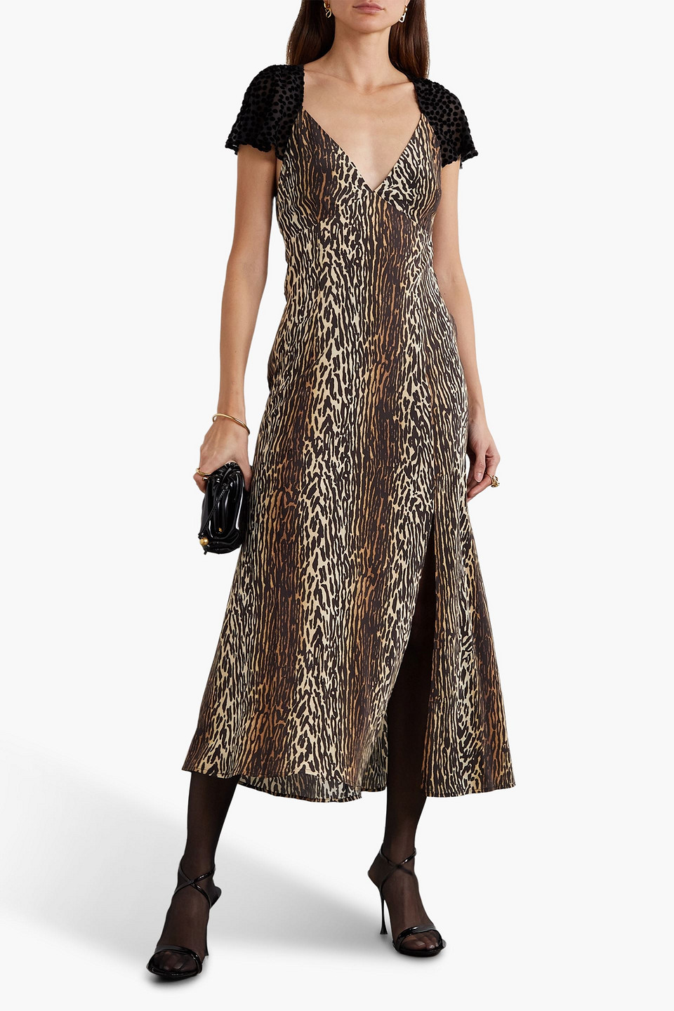 Shop Rixo London Angelina Cutout Flocked Leopard-print Silk-crepe Midi Dress In Animal Print