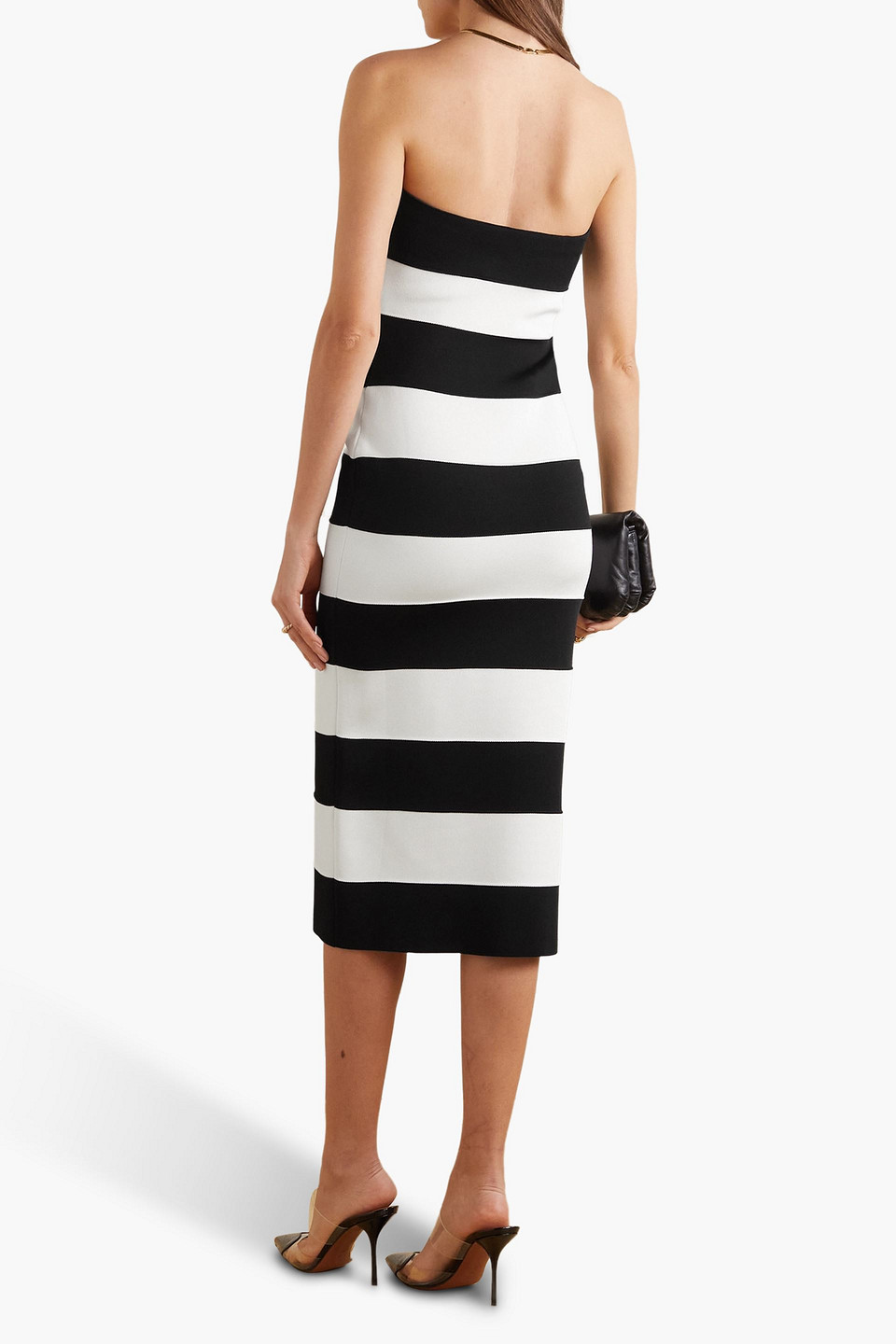 Carolina Herrera Strapless Striped Stretch-knit Midi Dress In Black
