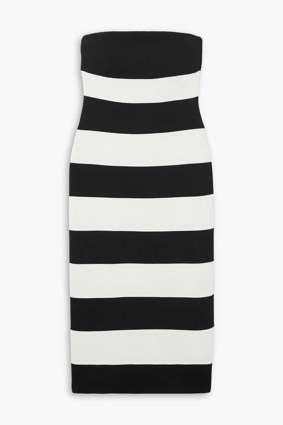 Carolina Herrera Strapless Striped Stretch-knit Midi Dress In Black