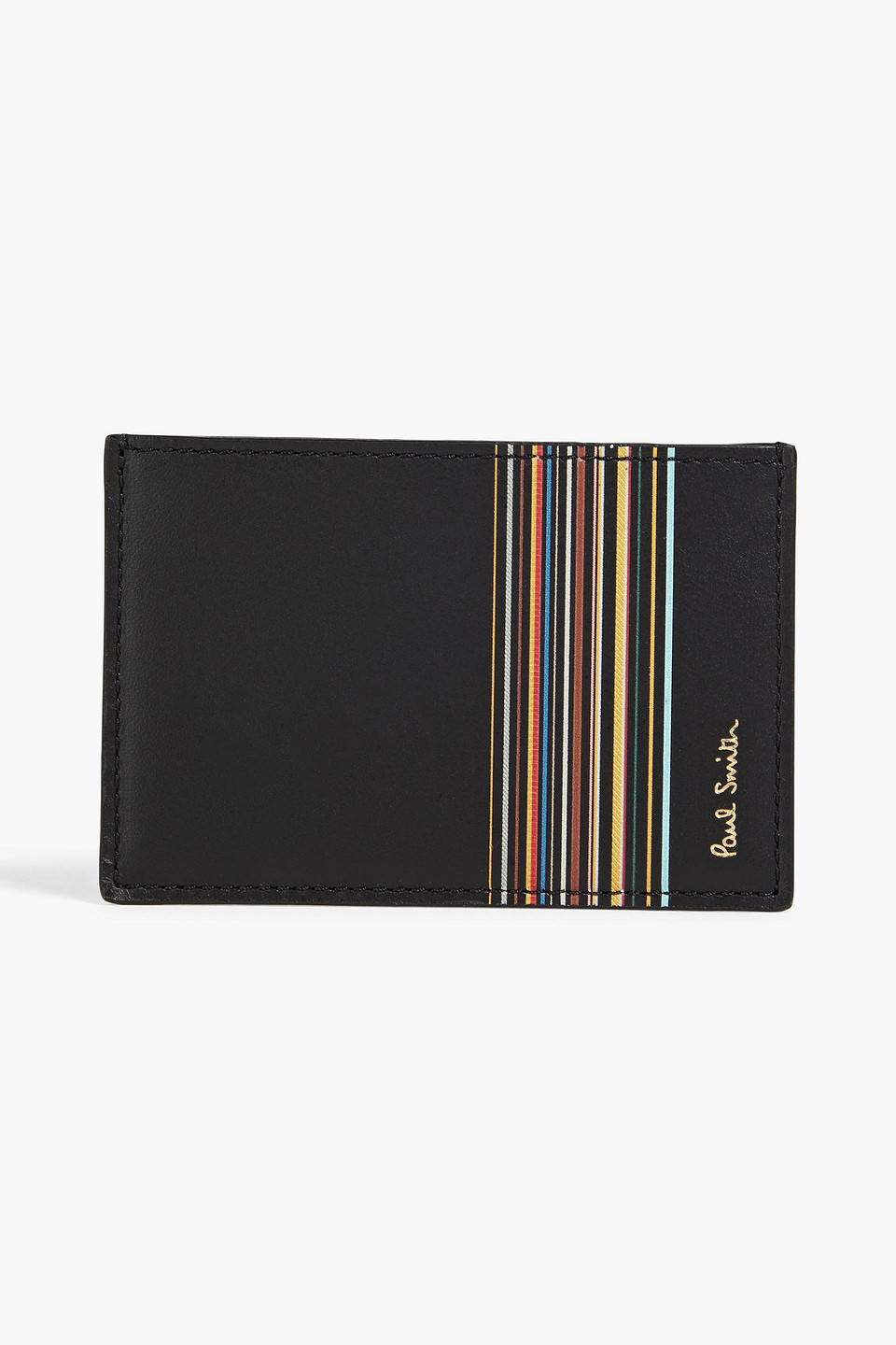 Shop Paul Smith Striped Leather Cardholder In Black