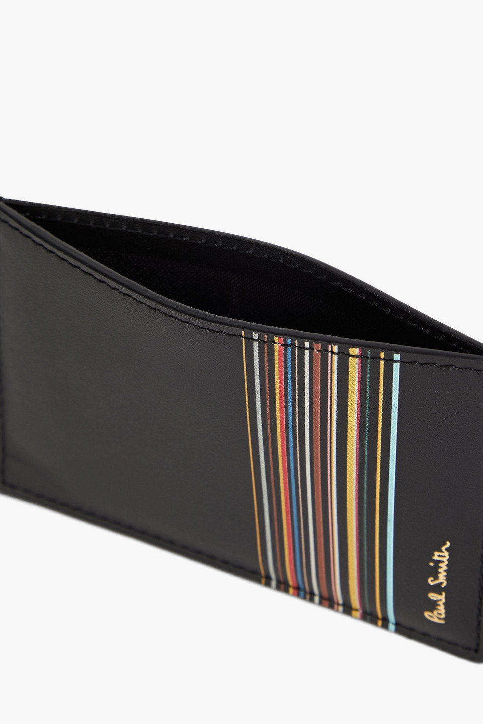 Shop Paul Smith Striped Leather Cardholder In Black