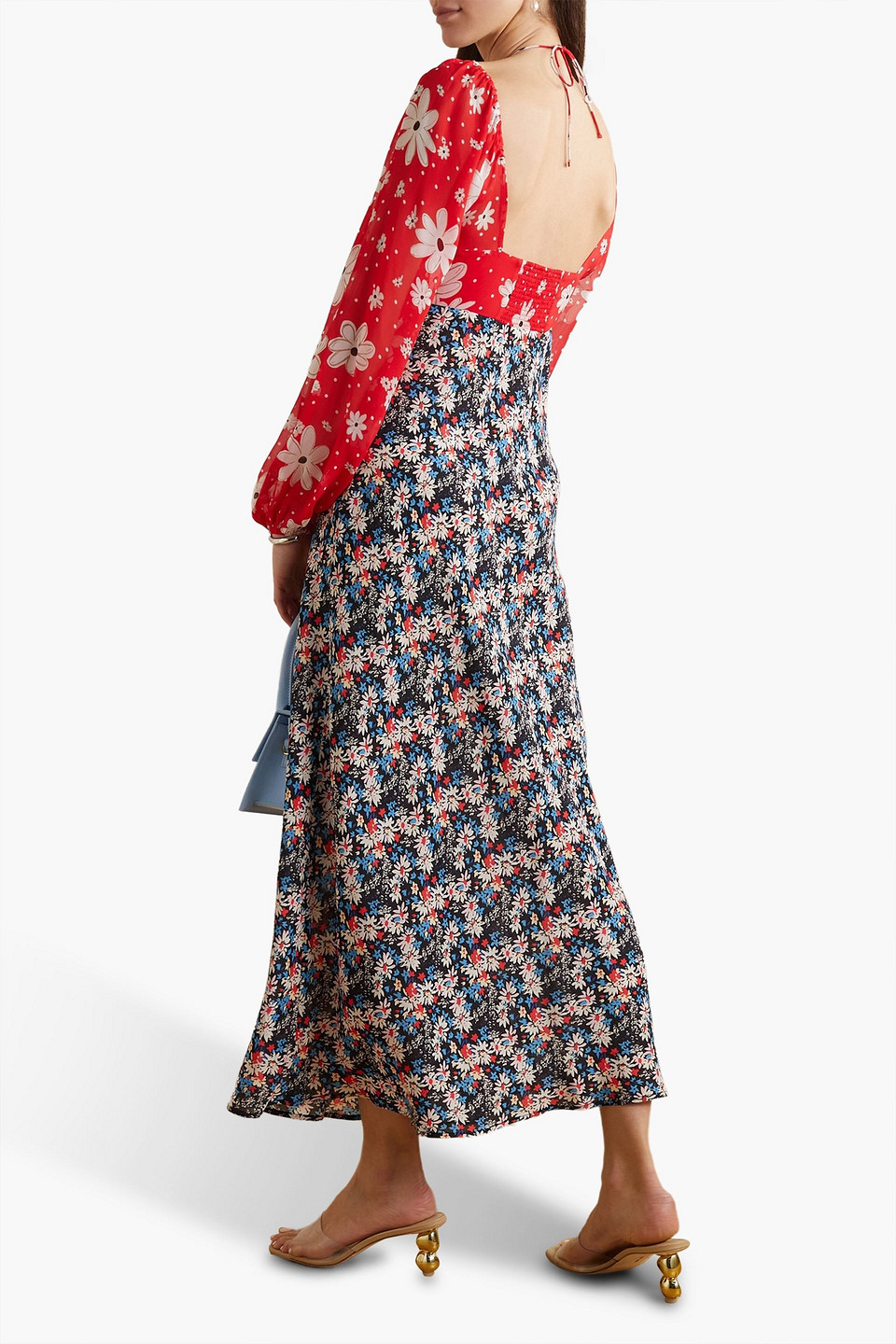 Shop Rixo London Jeanie Floral-print Crepe Halterneck Midi Dress In Red