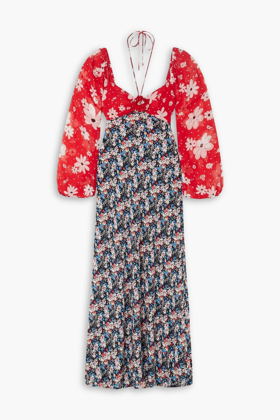 Shop Rixo London Jeanie Floral-print Crepe Halterneck Midi Dress In Red