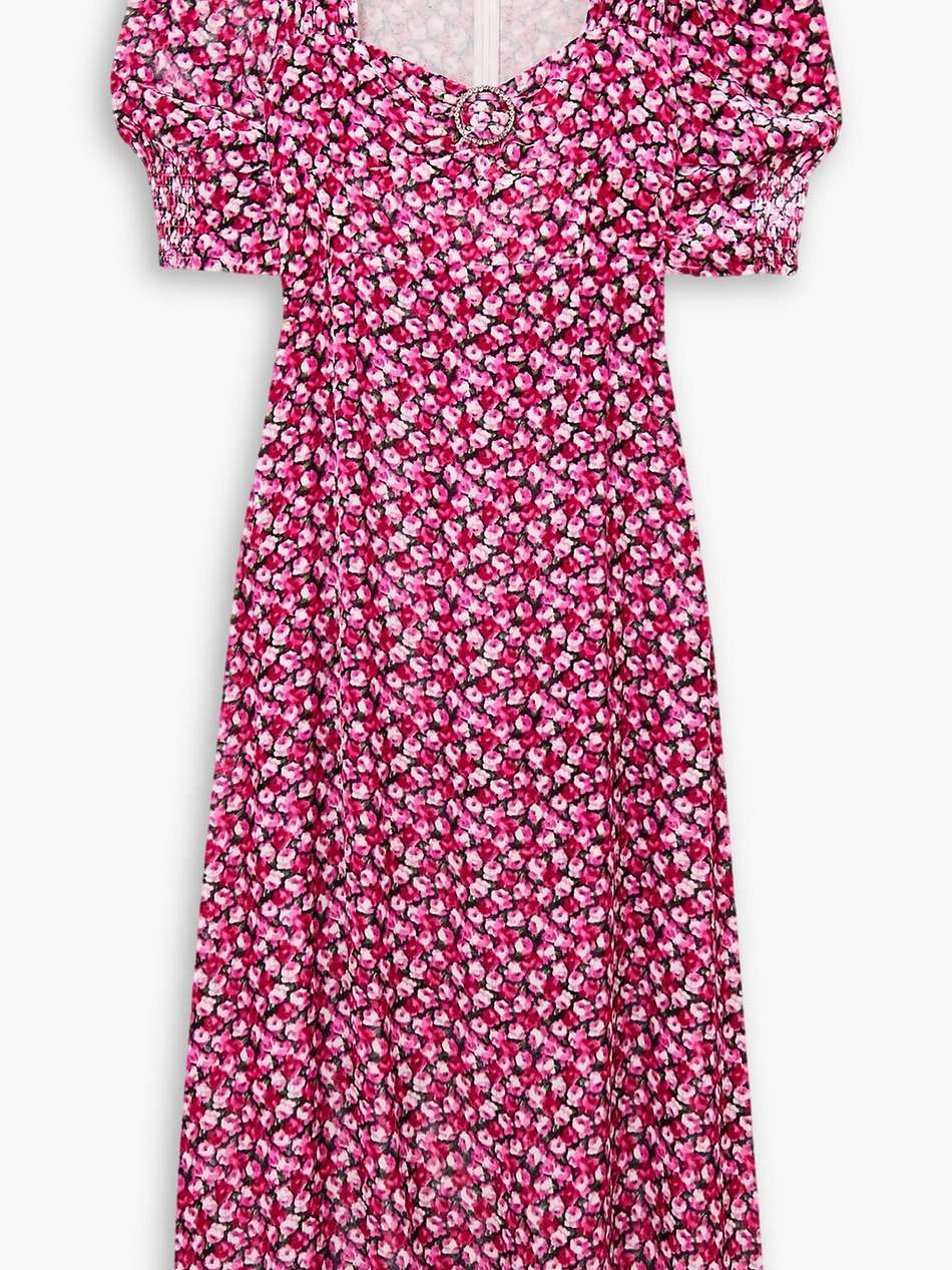 karen embellished floral-print velvet midi dress
