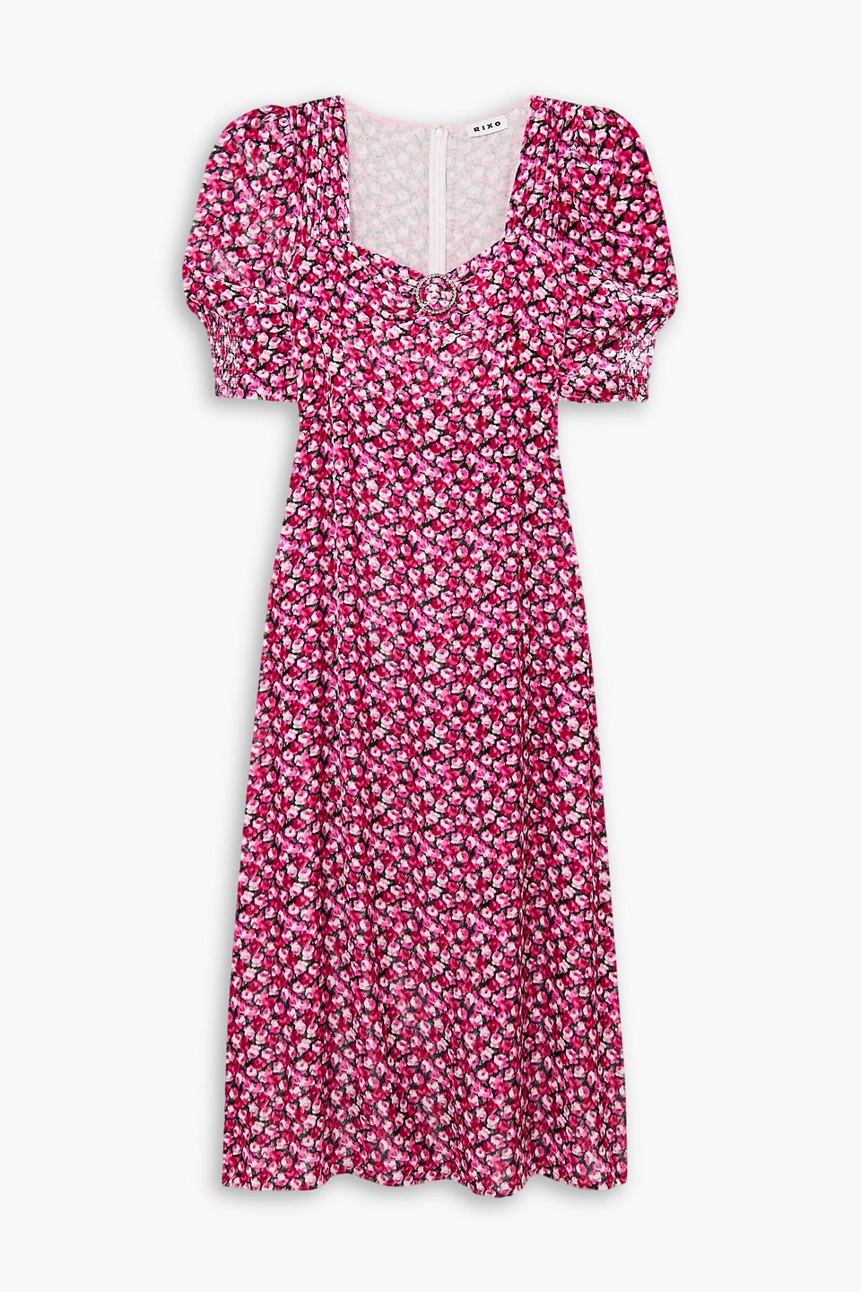 Rixo London Karen Embellished Floral-print Velvet Midi Dress In Pink