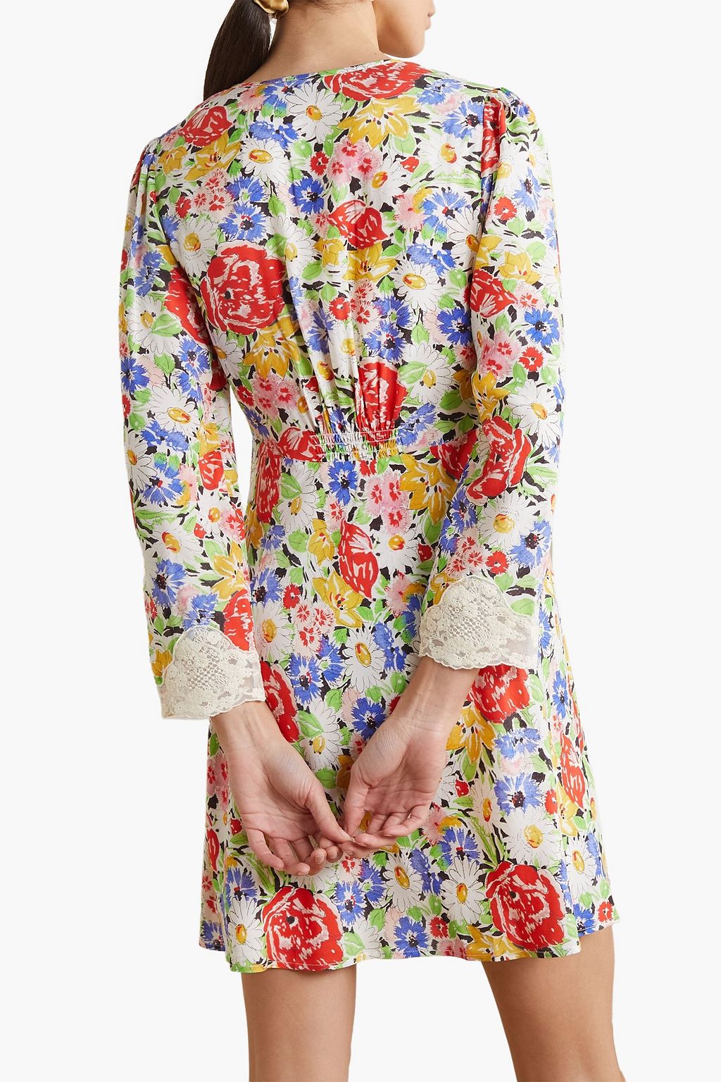 RIXO Abrielle lace-trimmed floral-print crepe mini dress