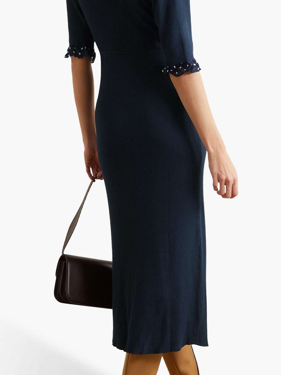 giuliana crepe-trimmed ruffled ribbed-knit maxi dress