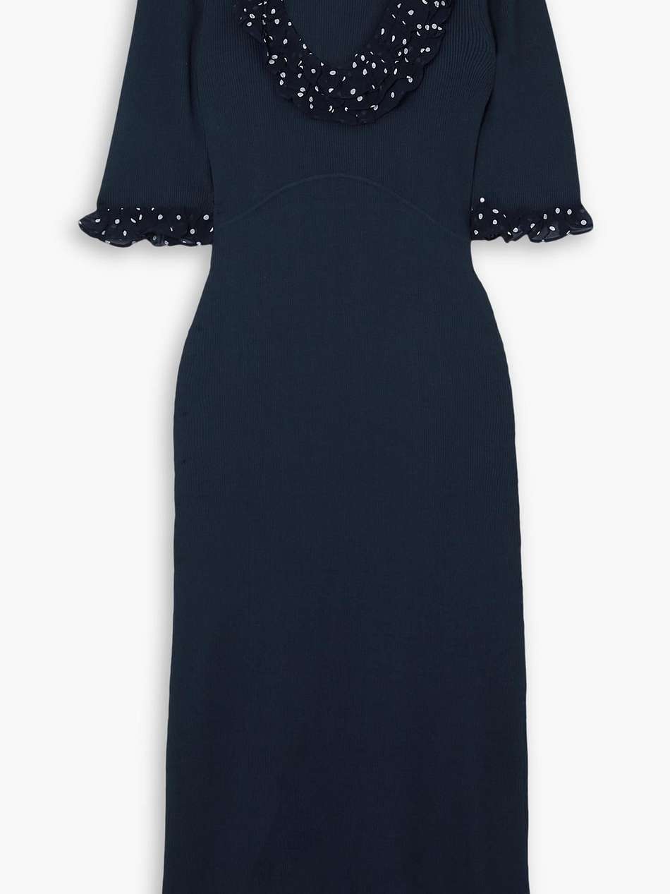 giuliana crepe-trimmed ruffled ribbed-knit maxi dress