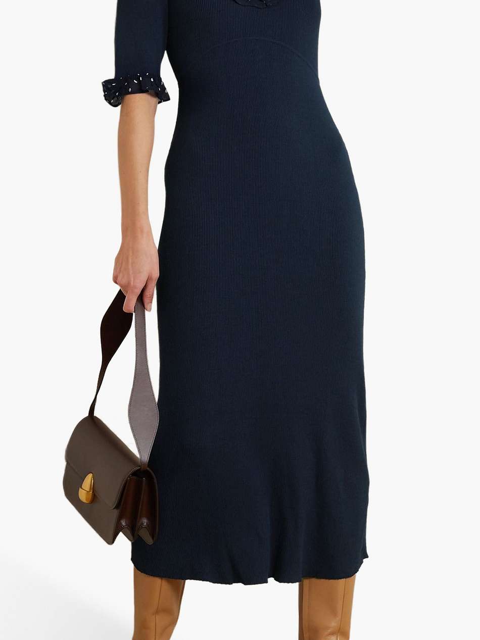 giuliana crepe-trimmed ruffled ribbed-knit maxi dress
