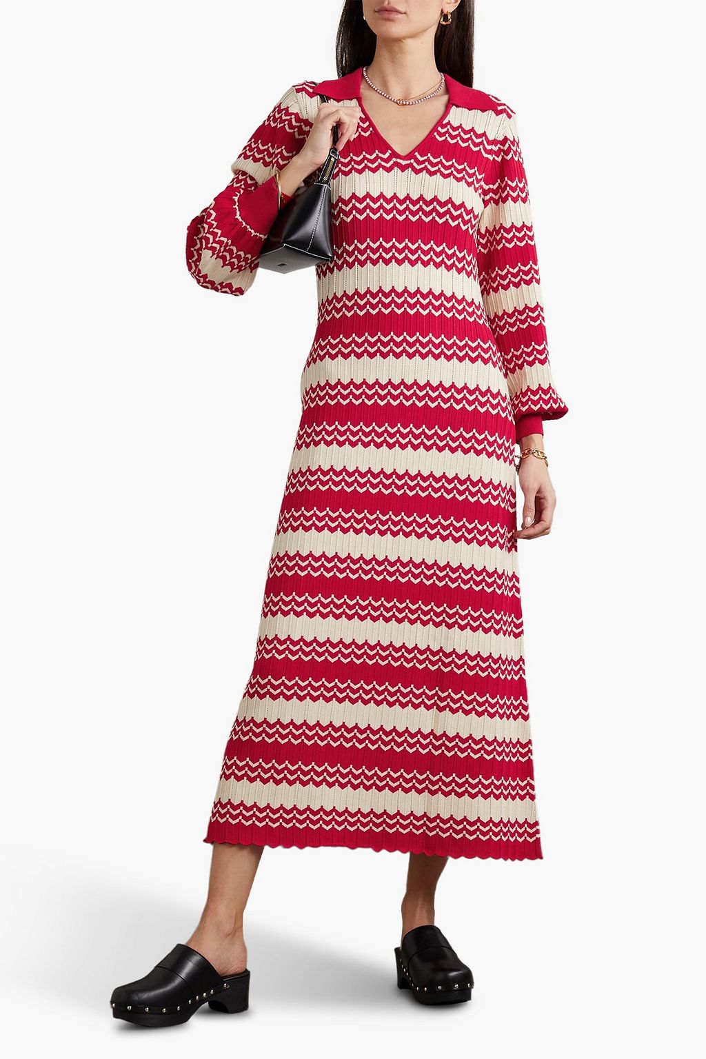 RIXO Piper scalloped pointelle-knit midi dress