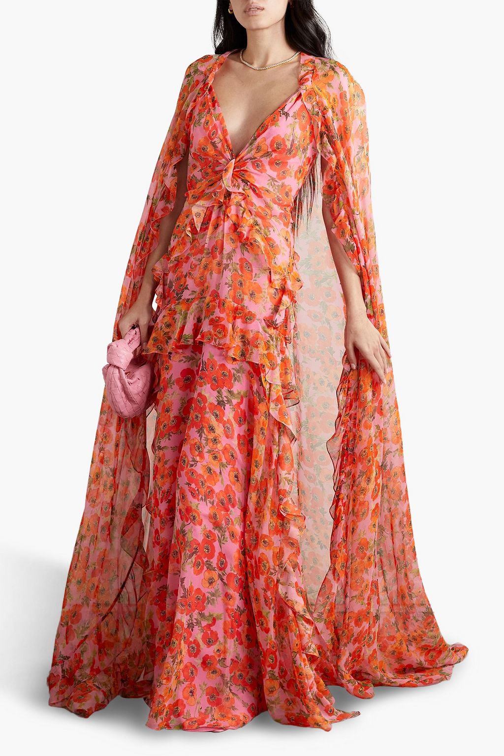 CAROLINA HERRERA Convertible ruffled floral-print silk-chiffon gown