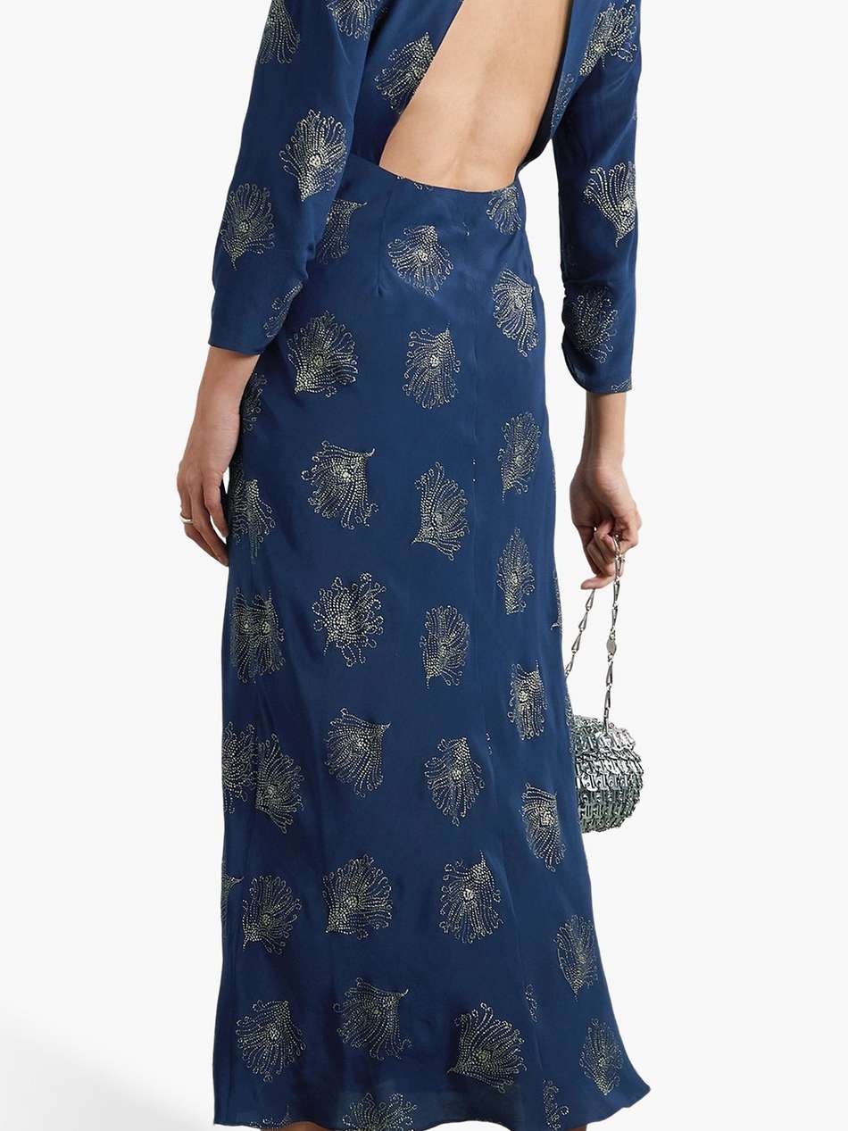 rose cutout ruffled glittered silk-crepe midi dress