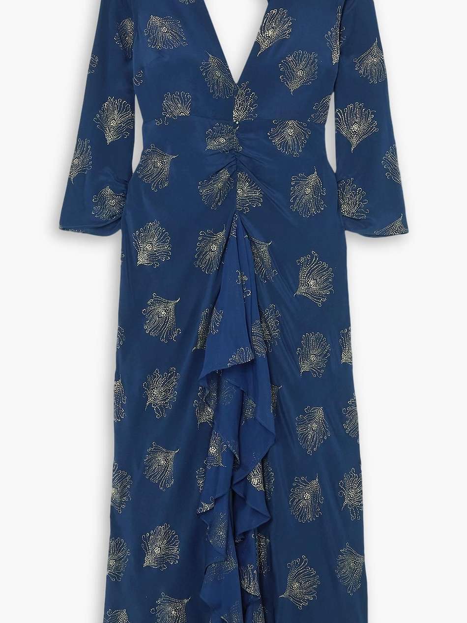 rose cutout ruffled glittered silk-crepe midi dress