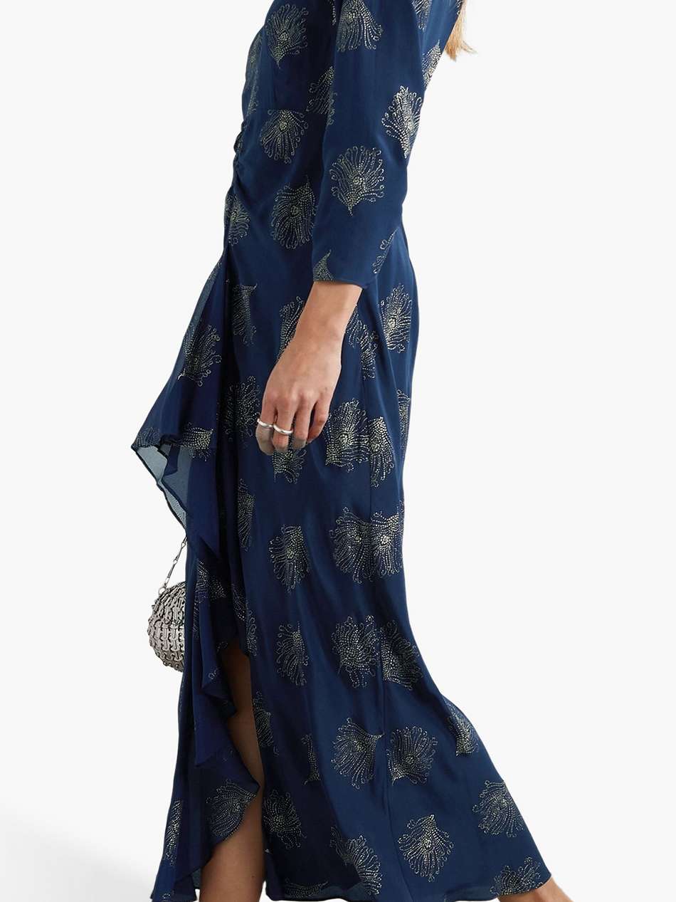 rose cutout ruffled glittered silk-crepe midi dress