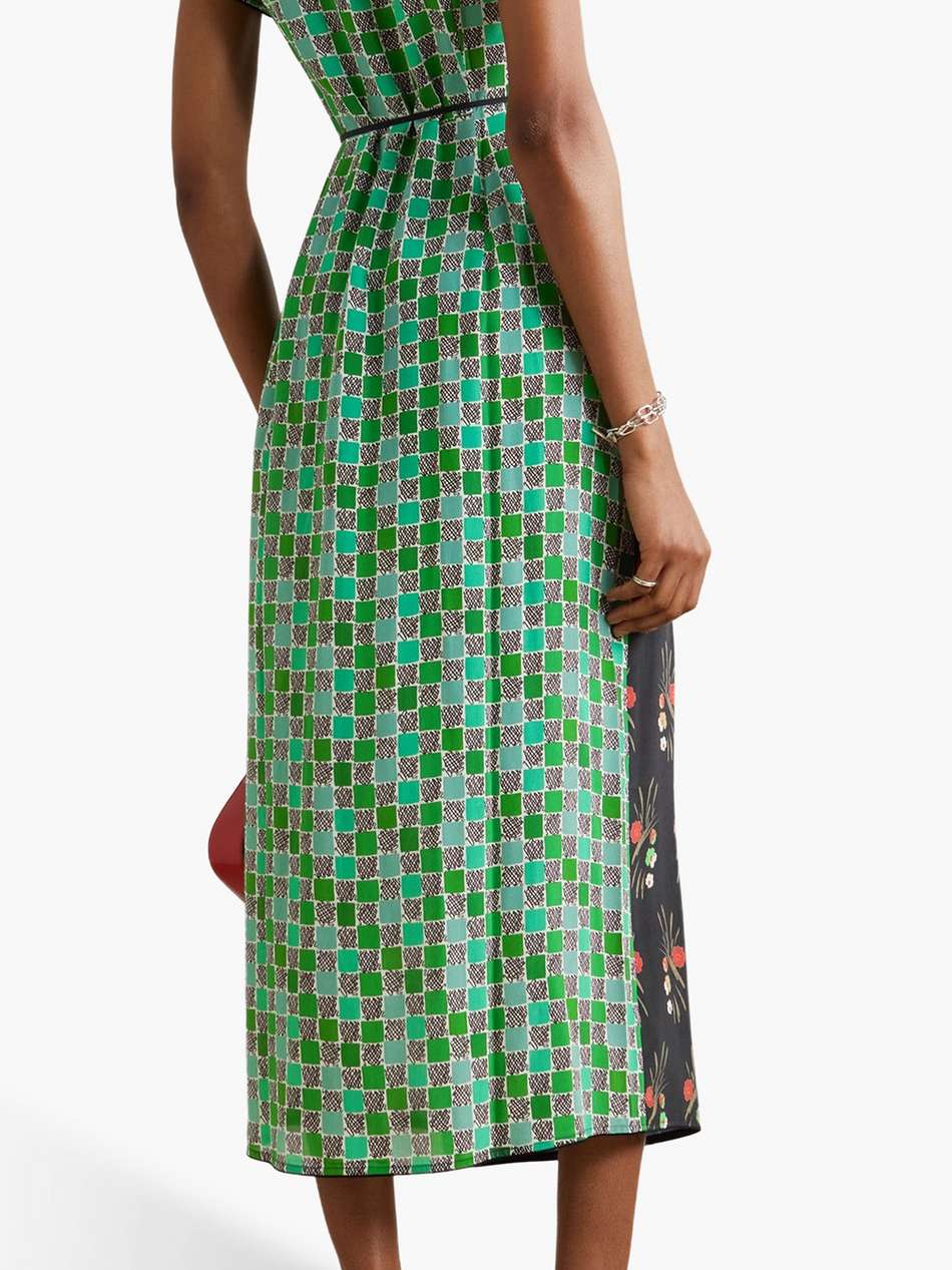 carole printed patchwork-effect silk-crepe midi wrap dress