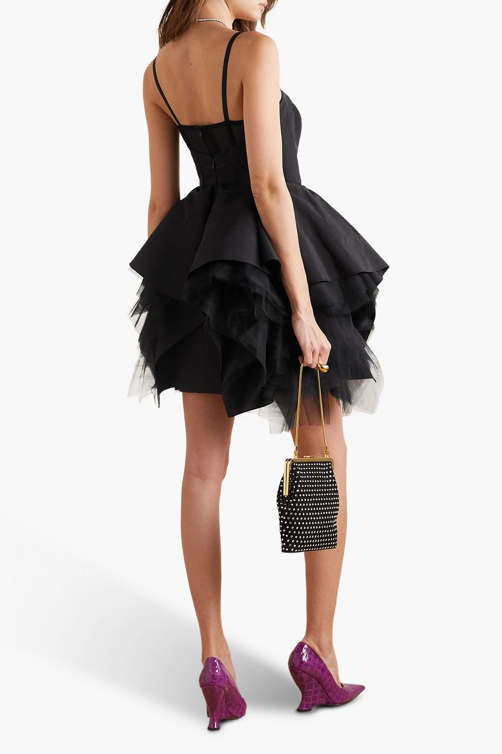 CAROLINA HERRERA Ruffled layered tulle and silk-faille mini dress