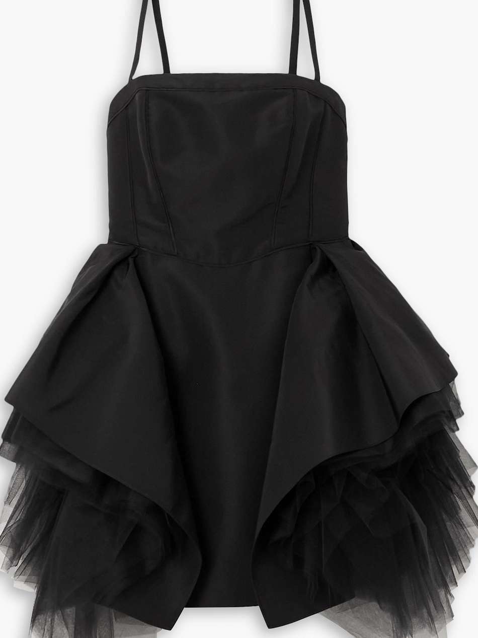 ruffled layered tulle and silk-faille mini dress