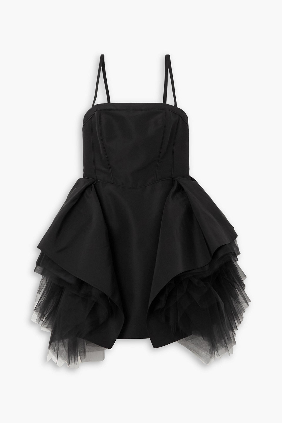 Carolina Herrera Ruffled Layered Silk-faille And Tulle Mini Dress In Black