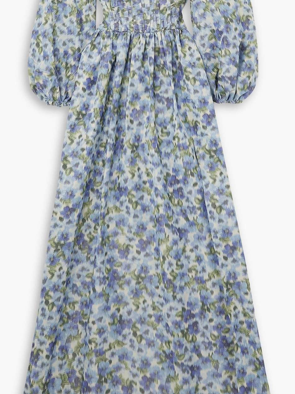 off-the-shoulder floral-print taffeta gown