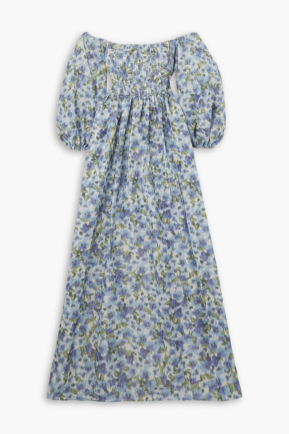 Shop Carolina Herrera Off-the-shoulder Floral-print Taffeta Gown In Sky Blue