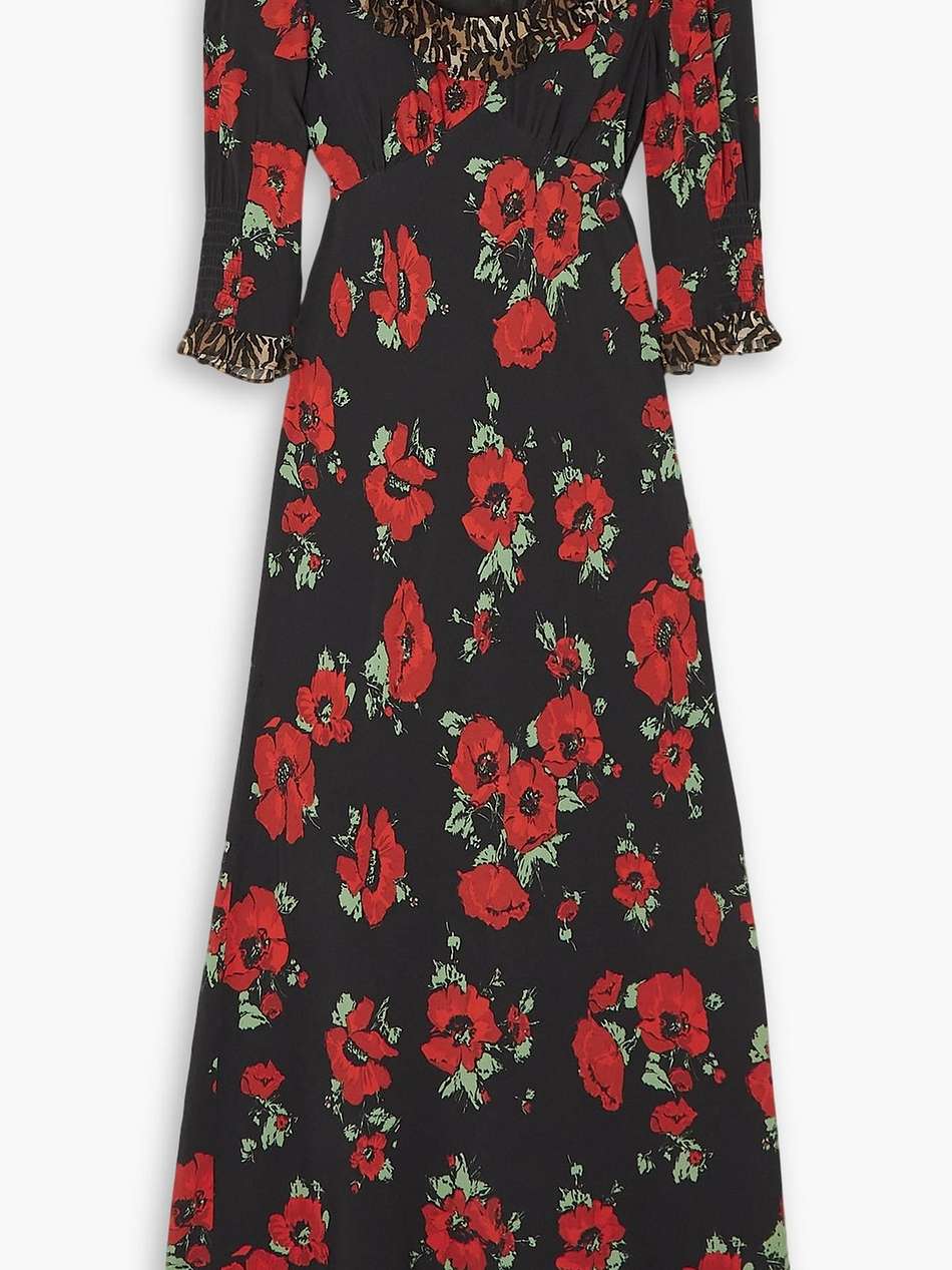 juliette ruffled printed crepe midi dress