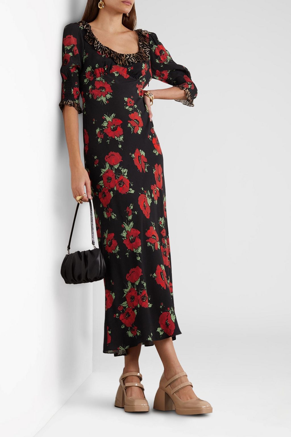 RIXO Juliette ruffled printed crepe midi dress