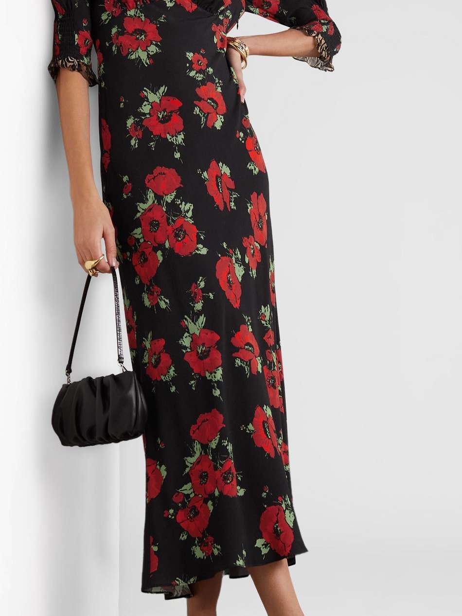 juliette ruffled printed crepe midi dress