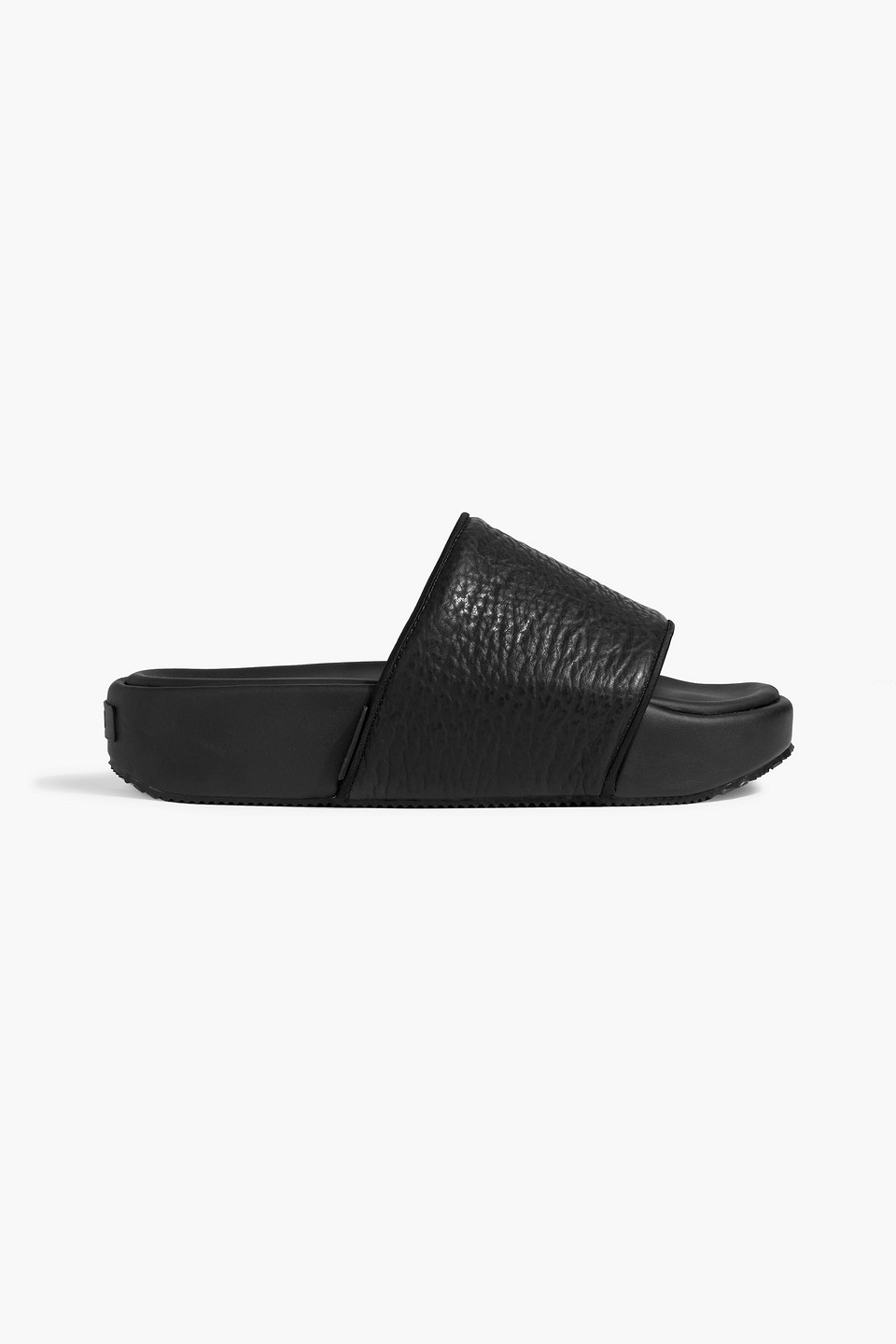 Shop Y-3 Pebbled-leather Slides In Black