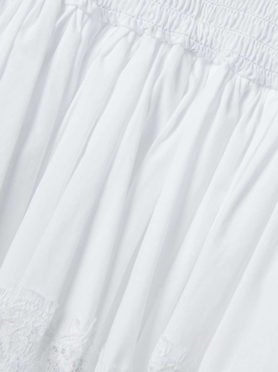 shirred lace-trimmed cotton-blend poplin mini dress