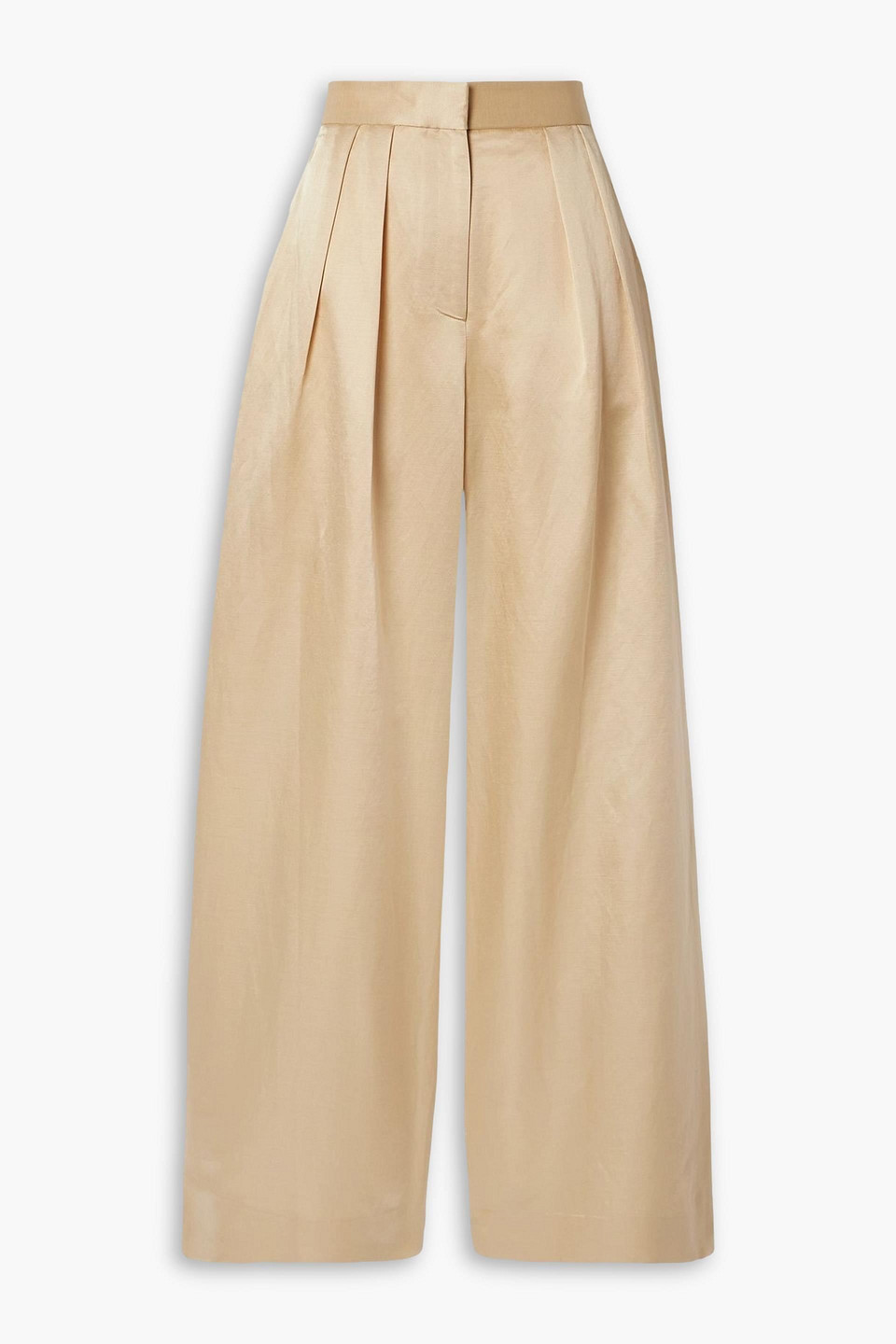 Adam Lippes Pleated Duchesse Satin Wide-leg Pants In Neutral