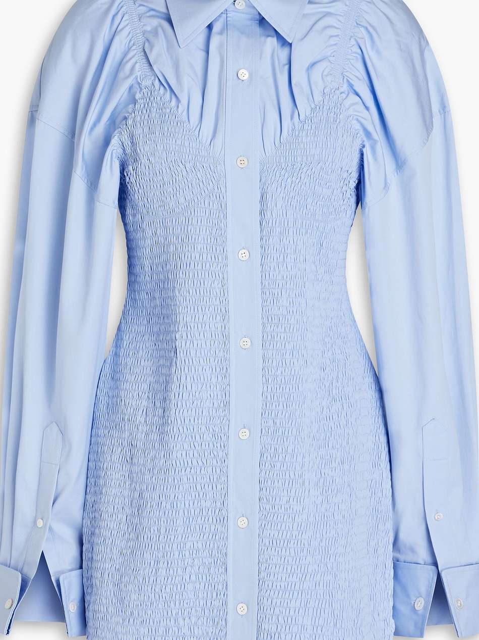 shirred cotton-poplin mini shirt dress