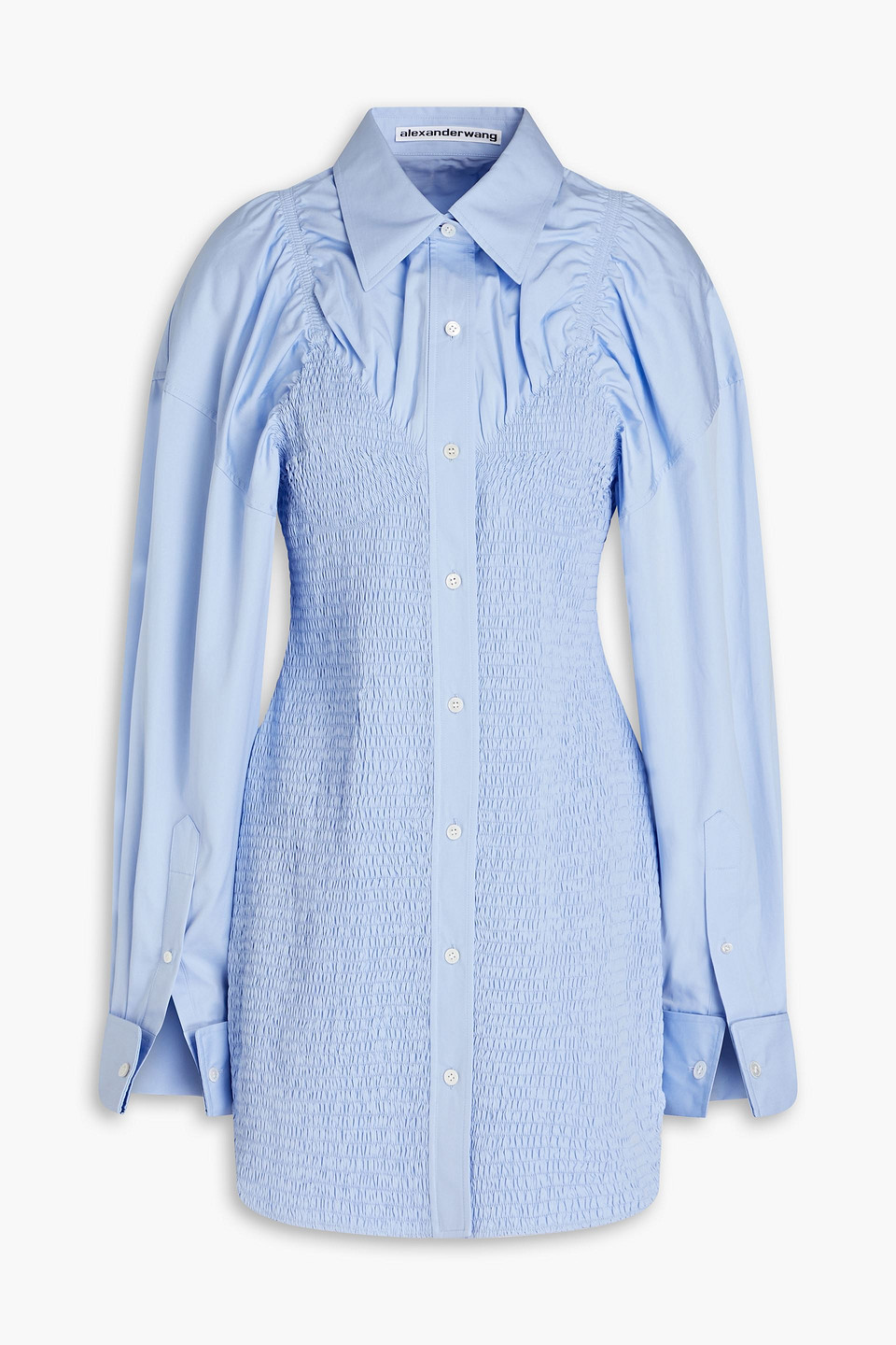 Alexander Wang Shirred Cotton-poplin Mini Shirt Dress In Light