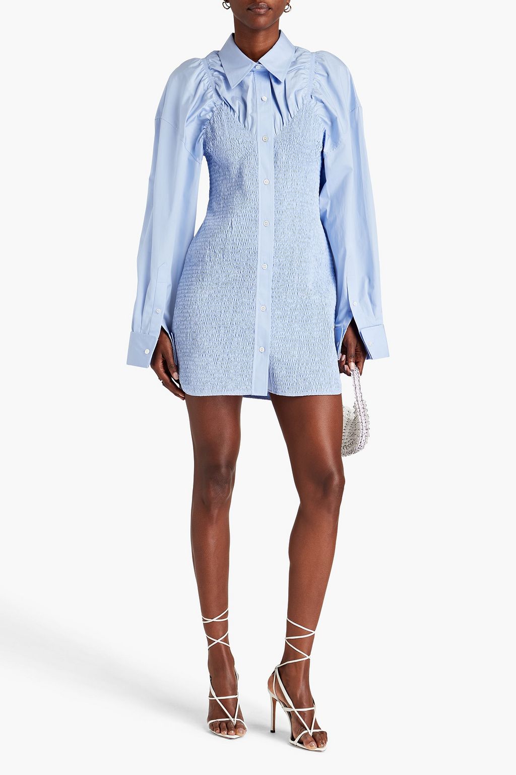 ALEXANDER WANG Shirred cotton-poplin mini shirt dress
