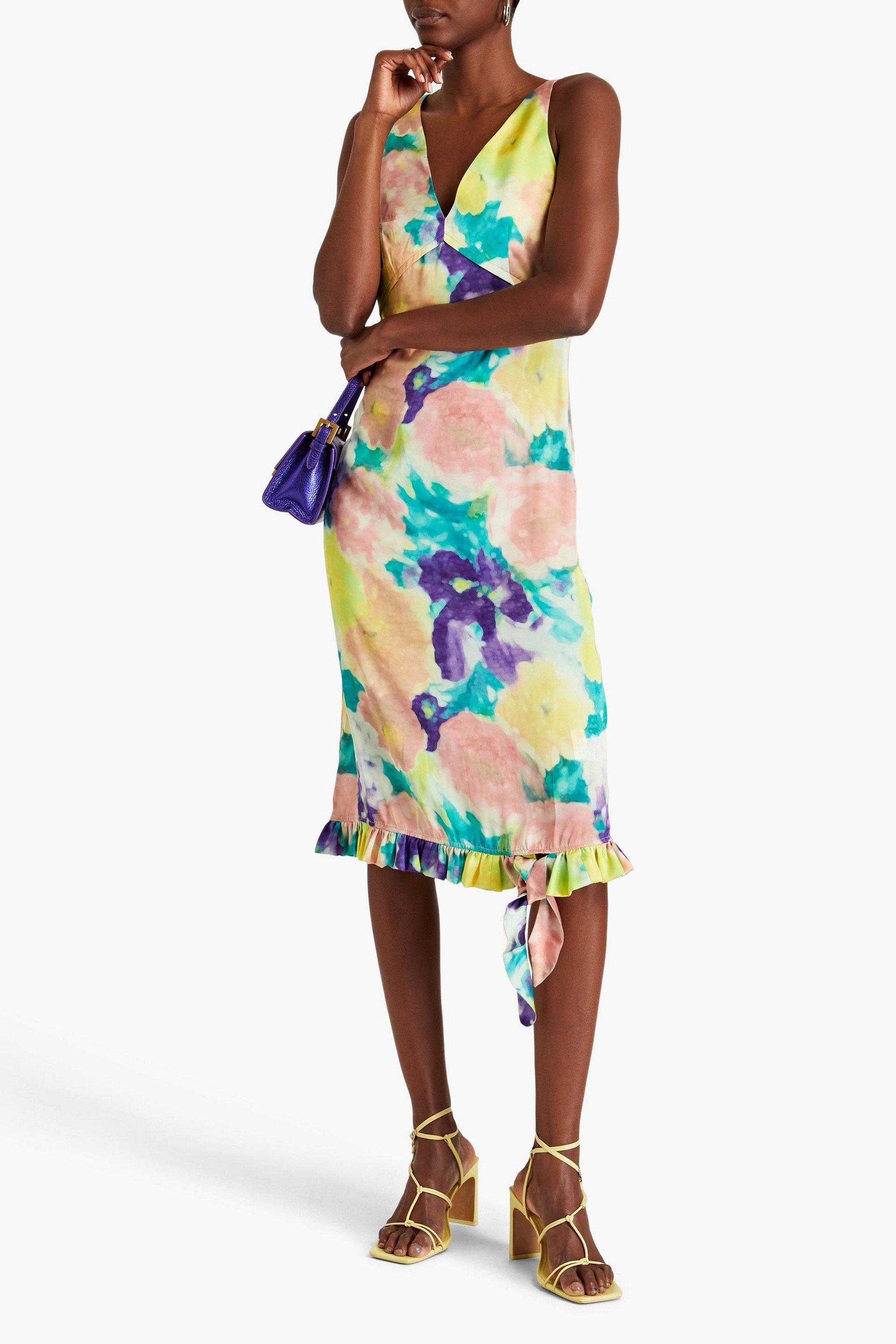 REMAIN BIRGER CHRISTENSEN Ruffled floral-print satin midi dress
